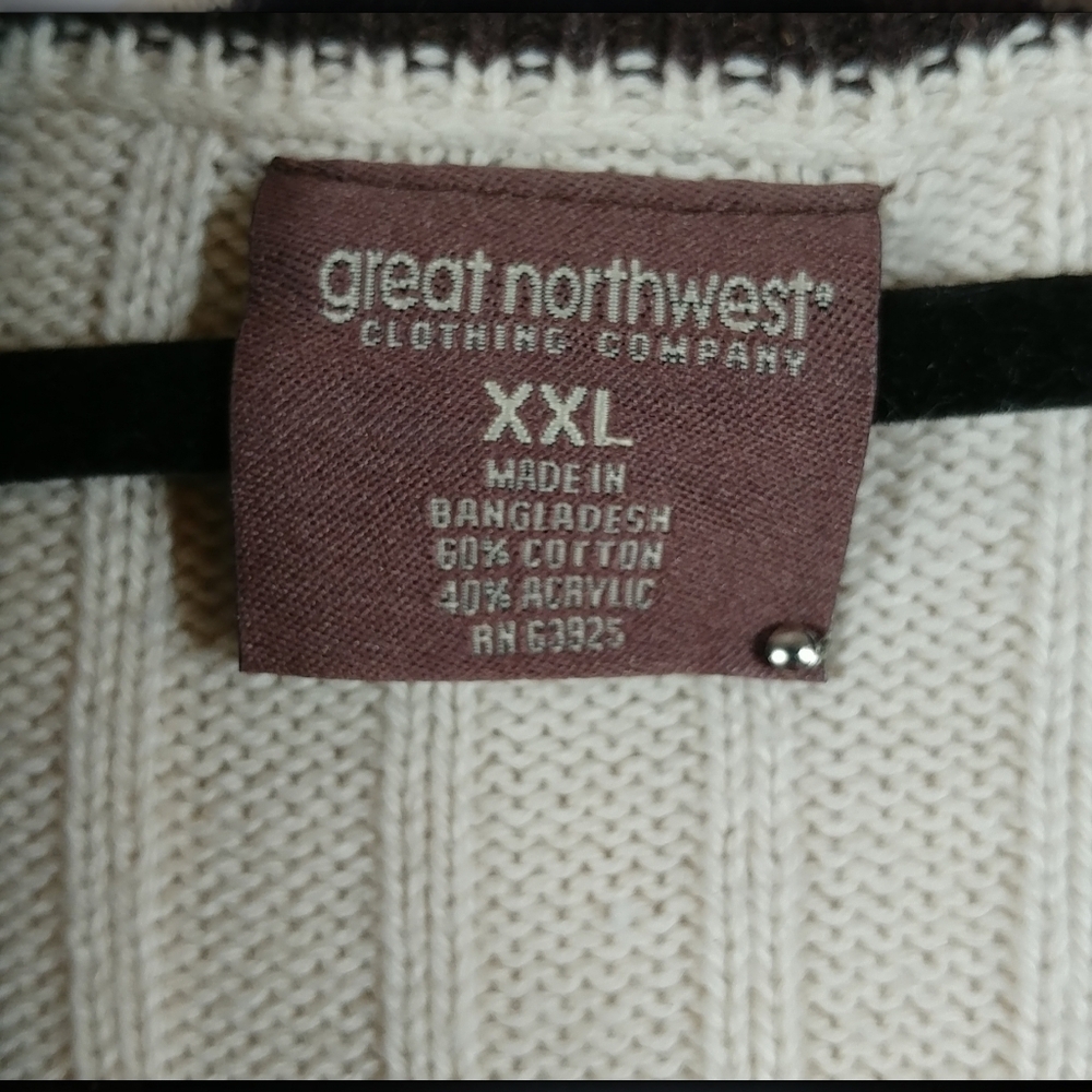 Great Northwest Men's Cream Long Sleeve Half Zip V-Neck Sweater Size XXL - Picture 4 of 9